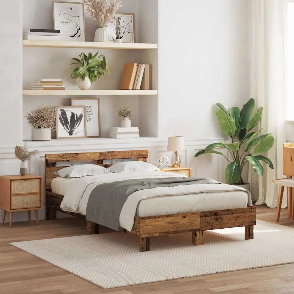 vidaXL Estrutura da Cama com led Madeira antiga 135 x 190 cm