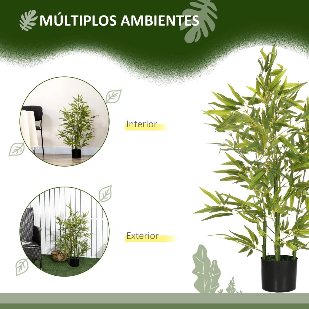 Planta Artificial de Bambu com Vaso 90cm Bambu Artificial com 504 Folhas Realistas Decoração para Sala de Estar Exterior Ø15x90 cm Verde