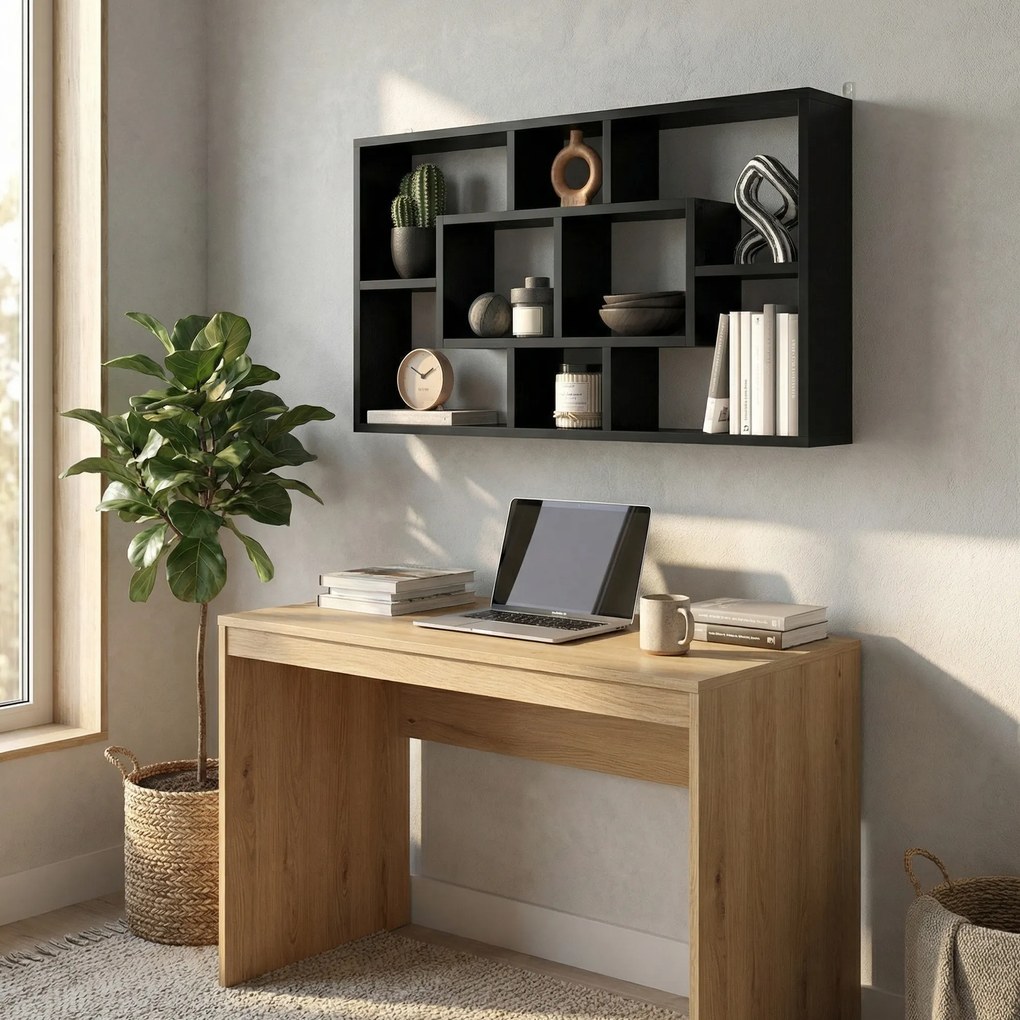 Estante de Parede Decorativa para Livros CDs com 8 Cubos 85x14,5x47,5 cm Preto