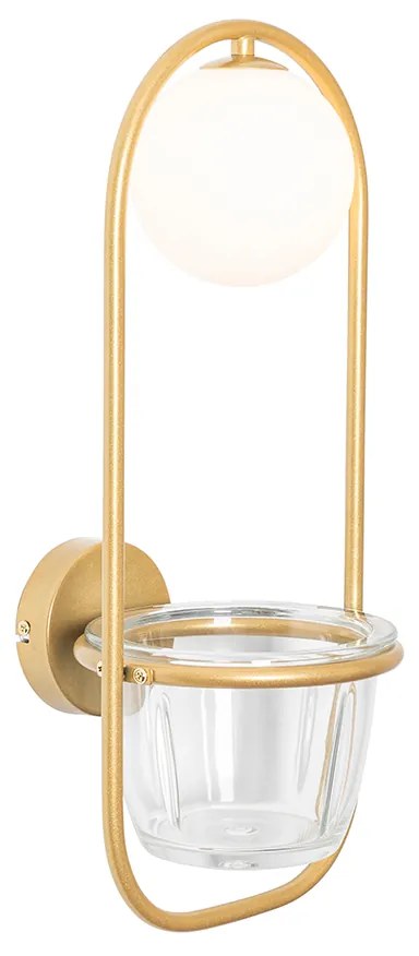 Candeeiro de parede Art Deco dourado com vidro branco - Isabella