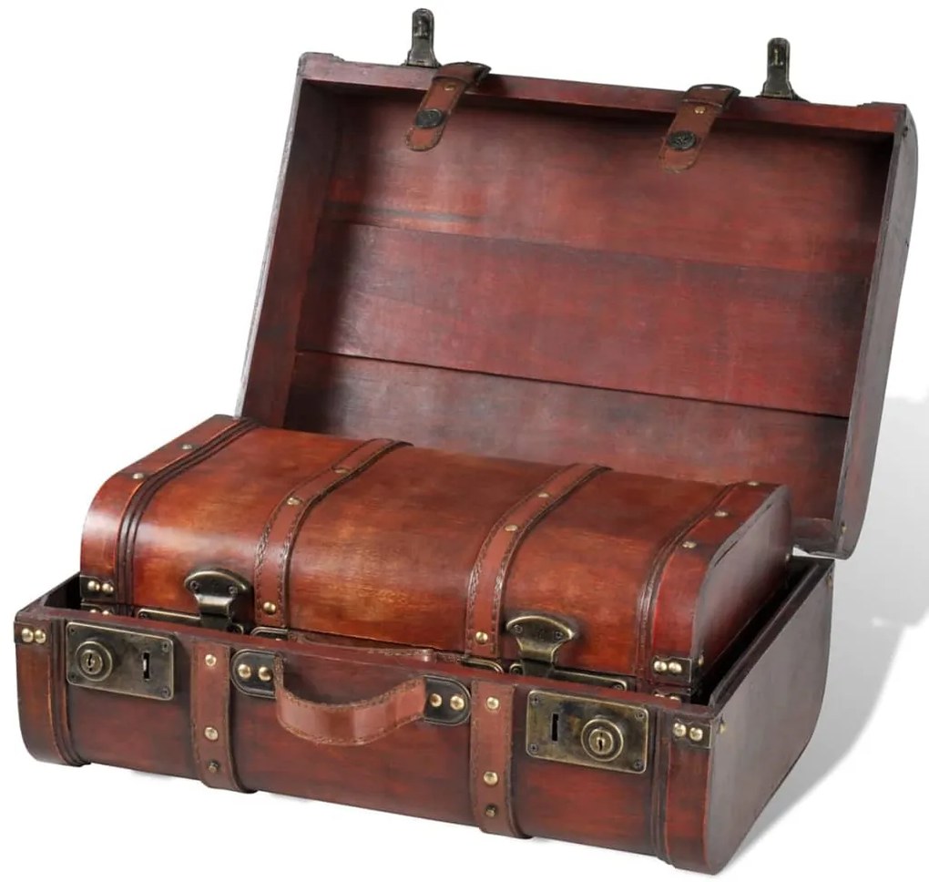 Conjunto de 2 baus de madeira castanhos 2 peças