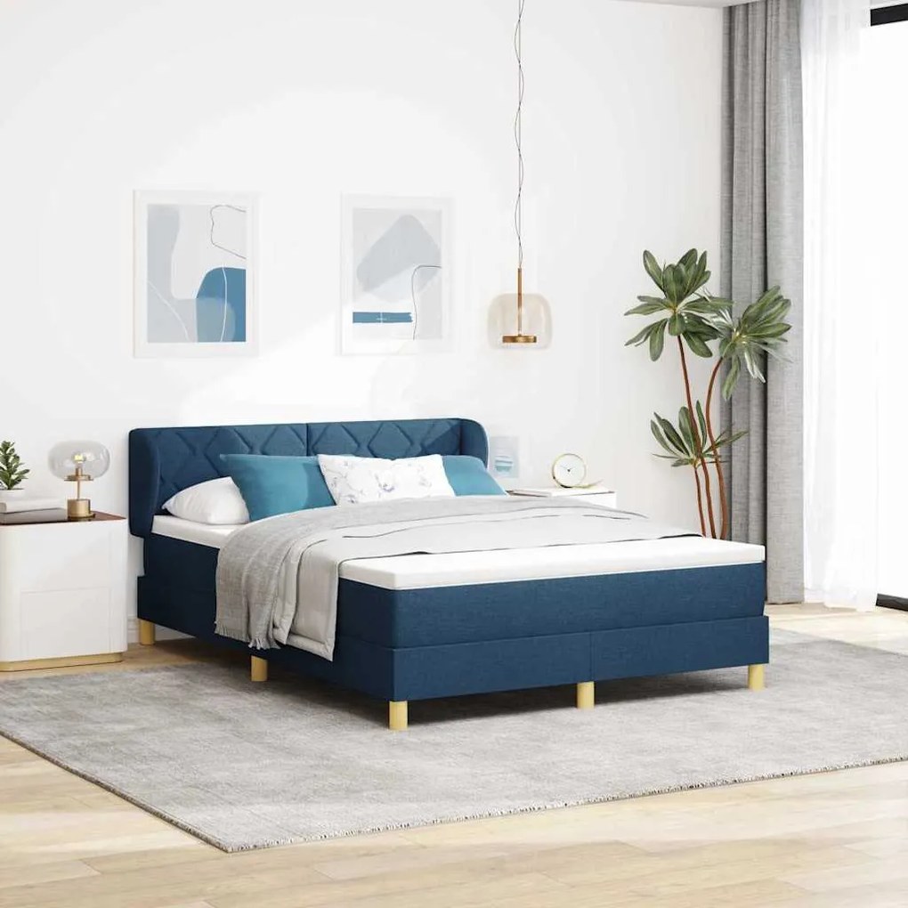 vidaXL Cama Box com colchão com cabeceira Azul 160 x 200 cm tecido