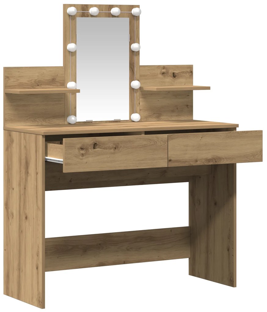 Mesa de Maquilhagem com LED Carvalho Artesanal 100x40x130 cm