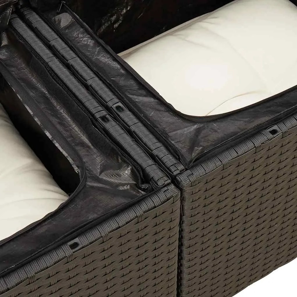 14 pcs conjunto de sofás p/ jardim c/ almofadões vime PE preto