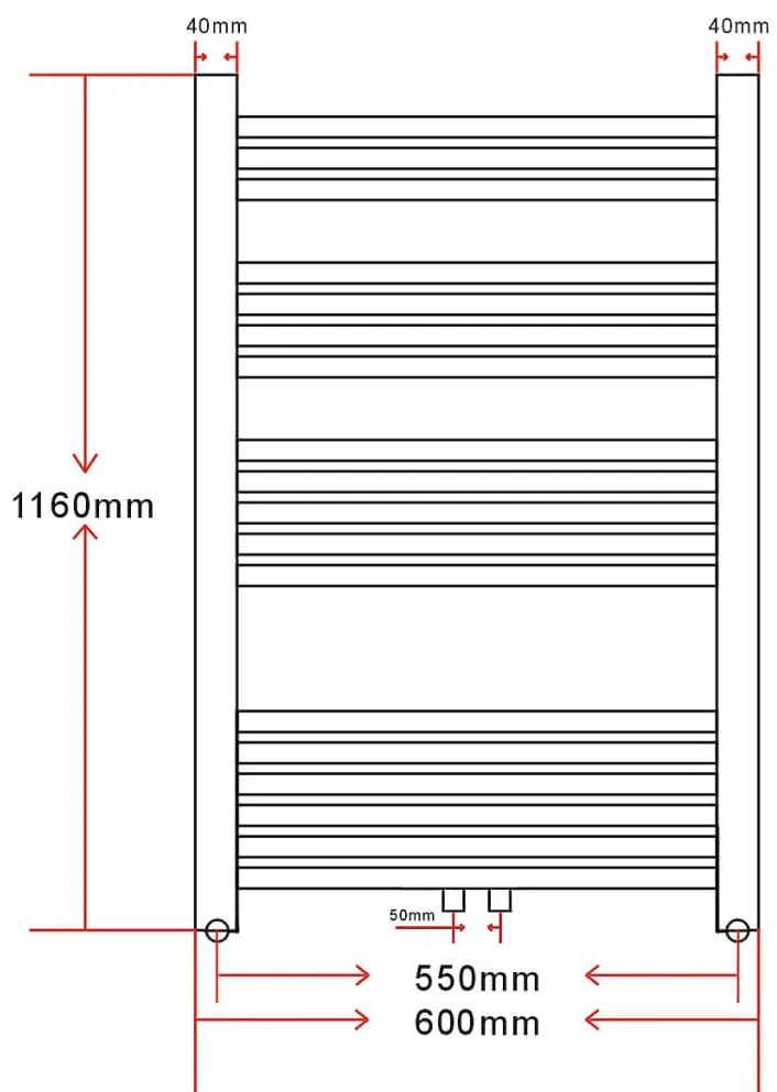 Aquecedor toalhas banheiro curvo 600 x 1160 mm conector lateral e cent