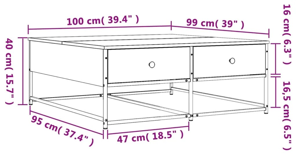 Mesa de centro 100x99x40 cm derivados madeira cinzento sonoma