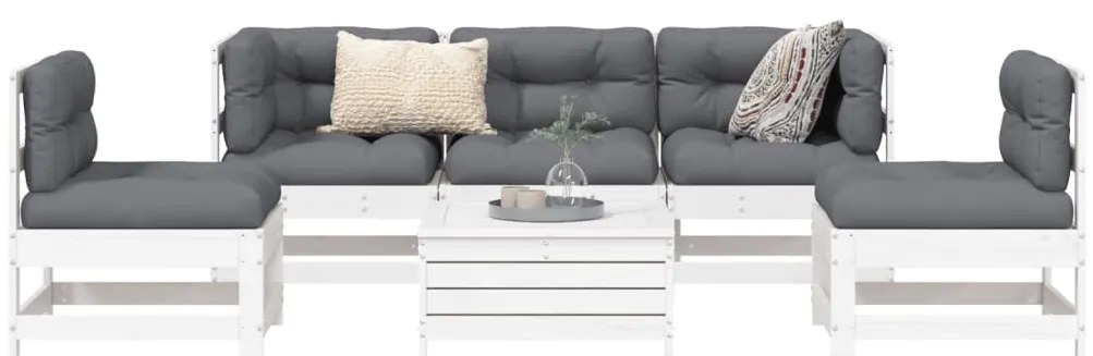 6 pcs conjunto sofás de jardim madeira de pinho maciça branco