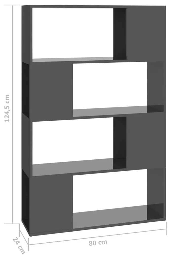 Estante/divisória 80x24x124,5 cm cinzento brilhante