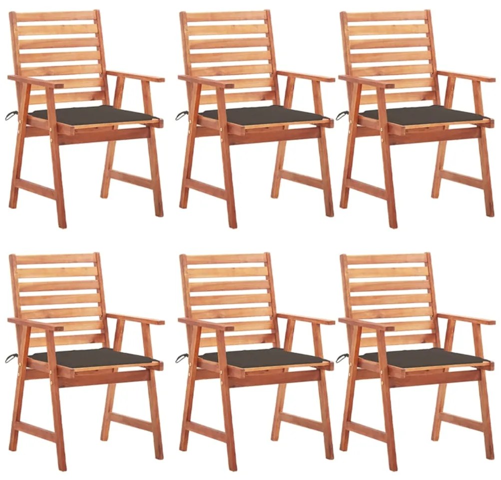 vidaXL Cadeiras de jantar p/ jardim 6 pcs c/ almofadões acácia maciça