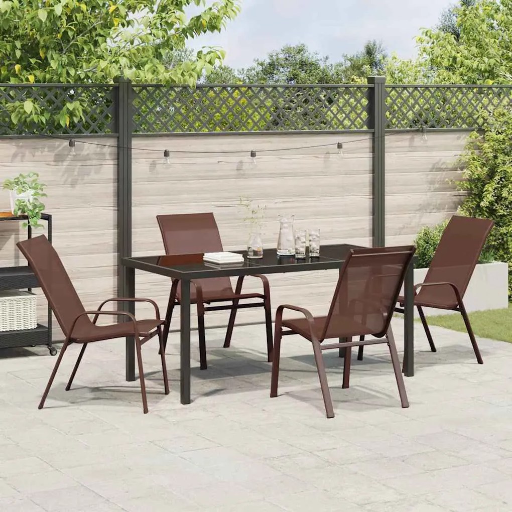 Conjunto de Jantar de Jardim com 5 Peças, Marrom, Textileno e Aço