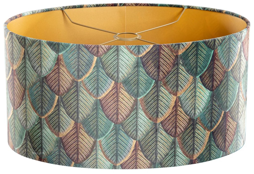 Abajur de Veludo com Design de Folhas e Interior Dourado Oval 50/33/25