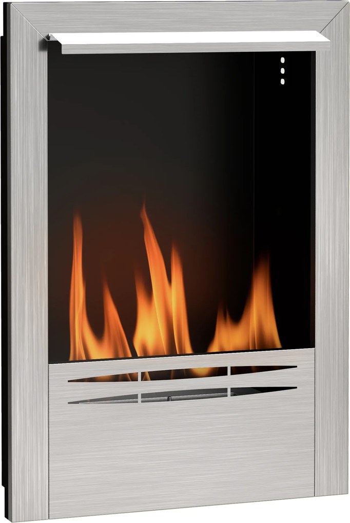 Lareira a etanol em aço inoxidável 48 L x 18 P x 59 A cm, capacidade de 0,9 litros, autonomia de até 3,3 horas, prateada
