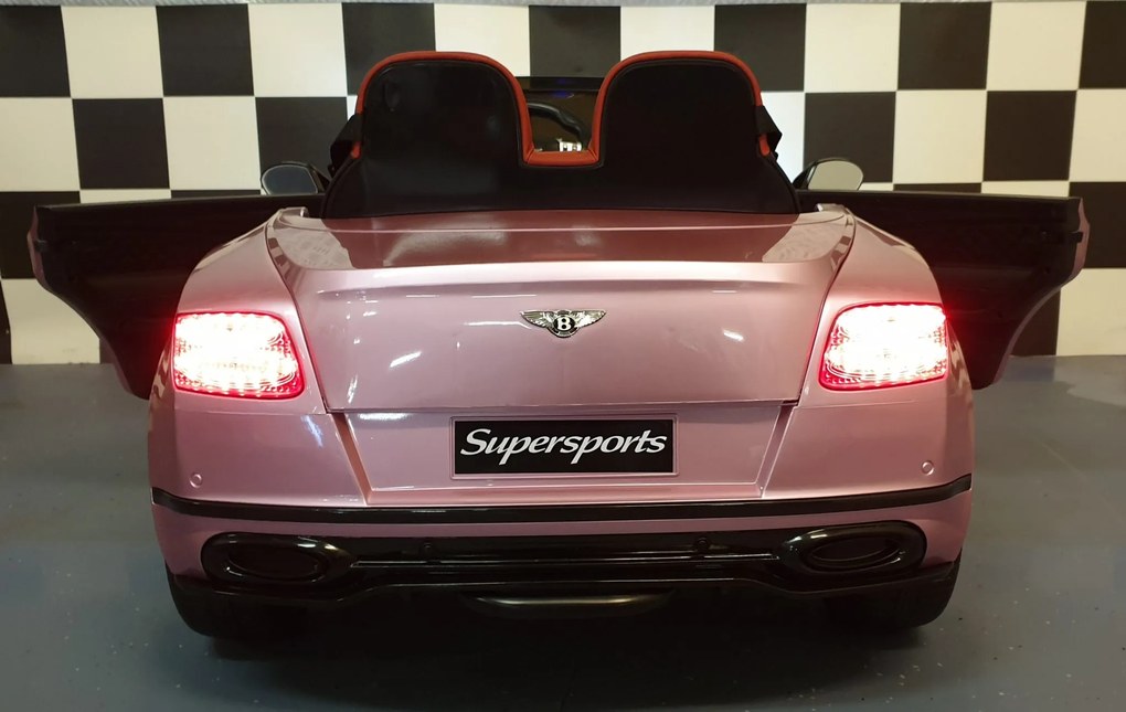 Carro infantil a Bateria Bentley Continental 12V, pneus Borracha, Assento de couro 1.5 Pessoas Rosa Metalizado