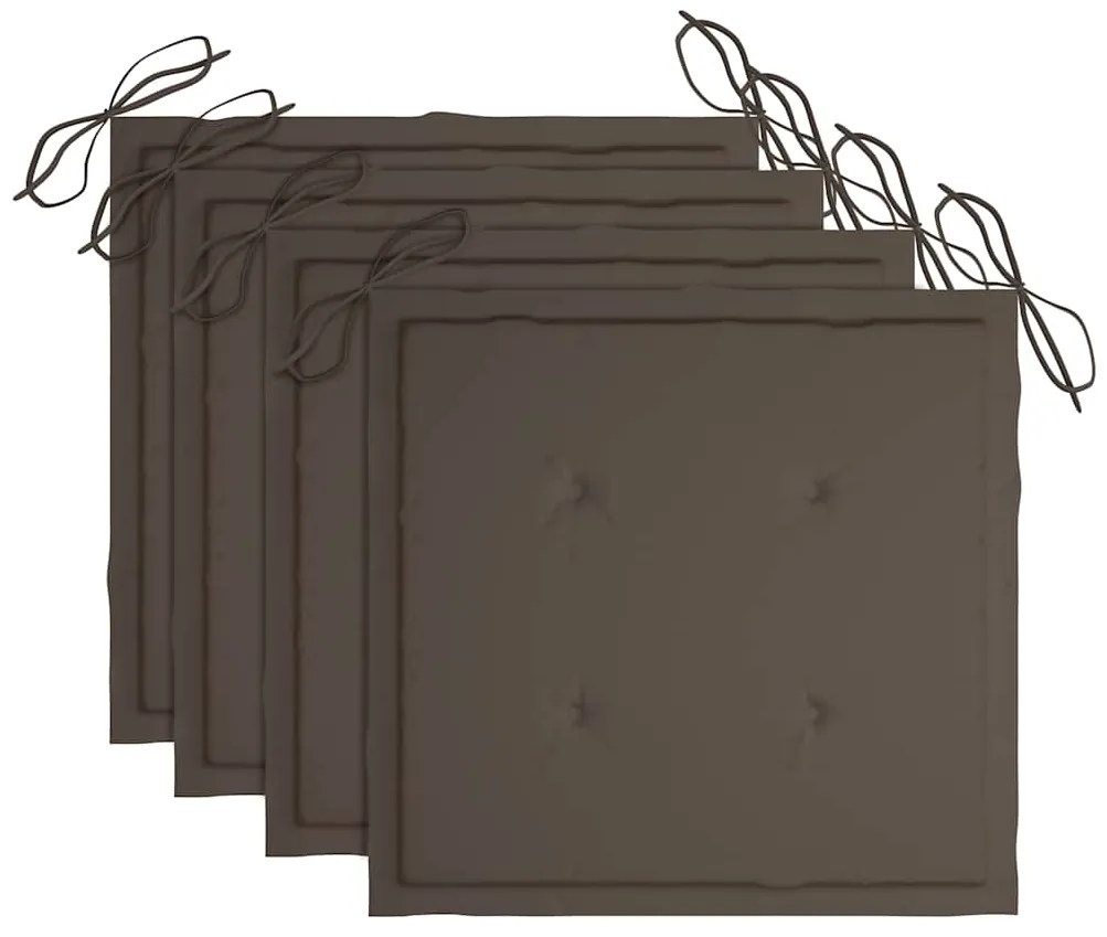 Cadeiras de jardim c/ almofadões cinza-acast. 3 pcs teca maciça