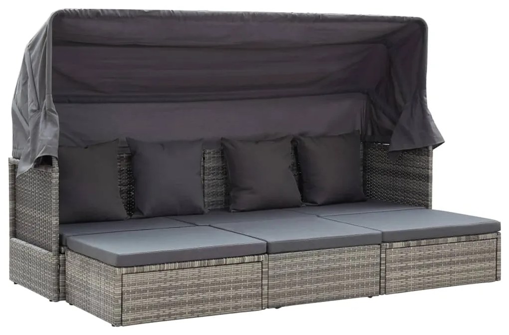 vidaXL Espreguiçadeira jardim c/ teto vime PE tons cinza
