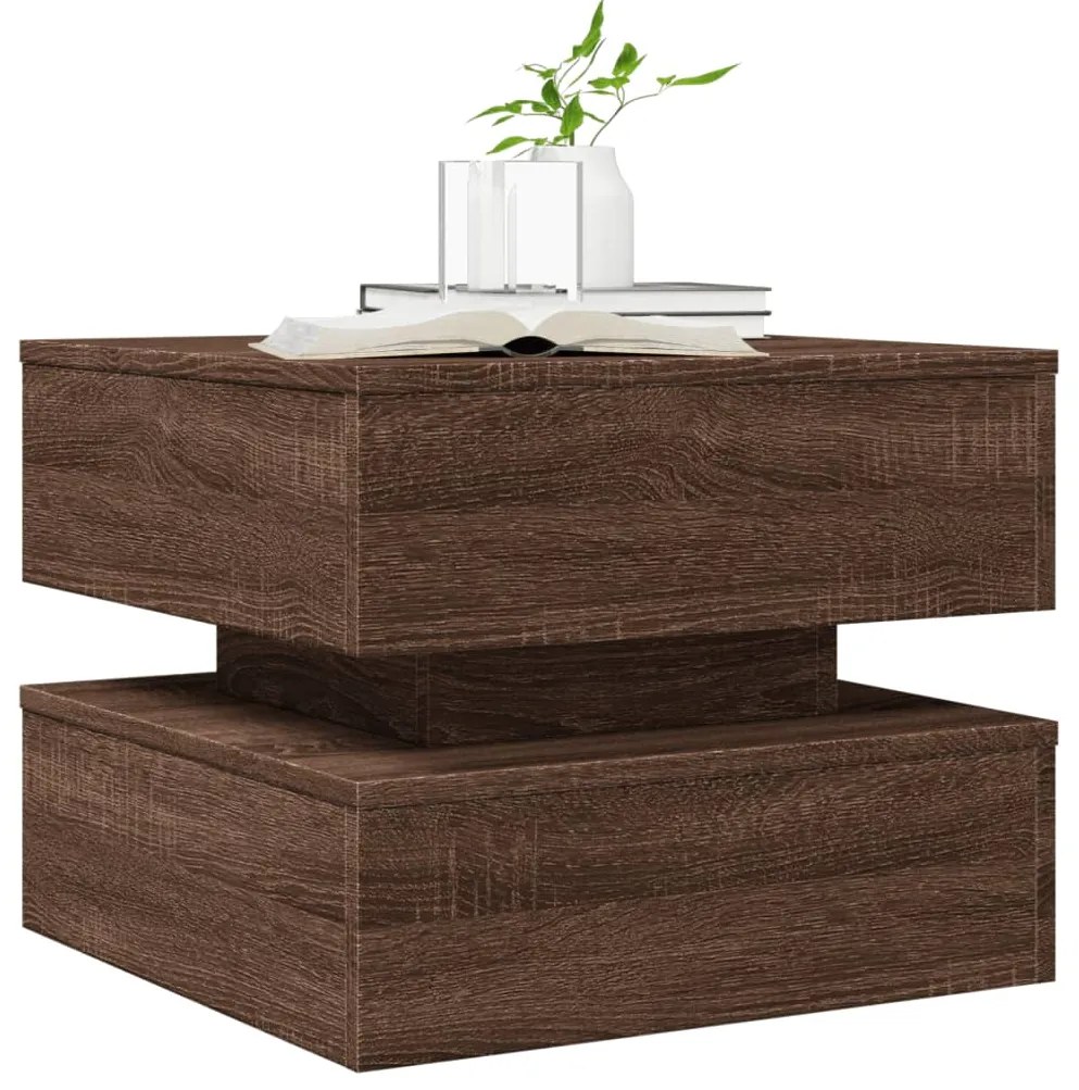 Mesa de centro com luzes LED 50x50x40 cm carvalho castanho