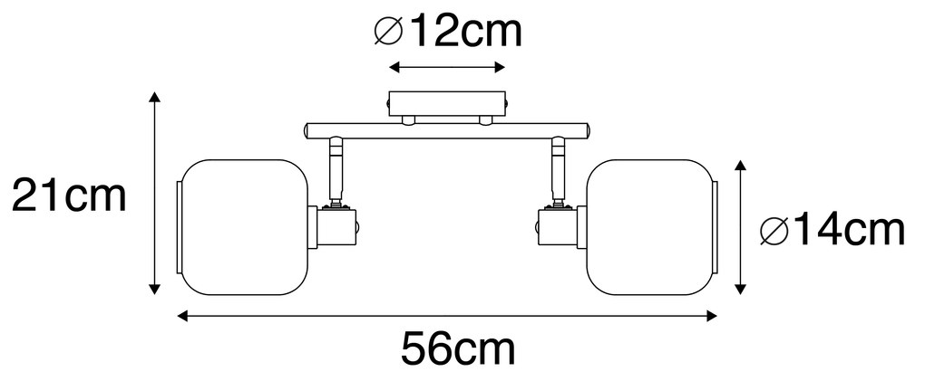 Foco de teto inteligente preto com dourado e vidro fumê 2-luzes Incl. 2 Wifi P45 - Zuzanna