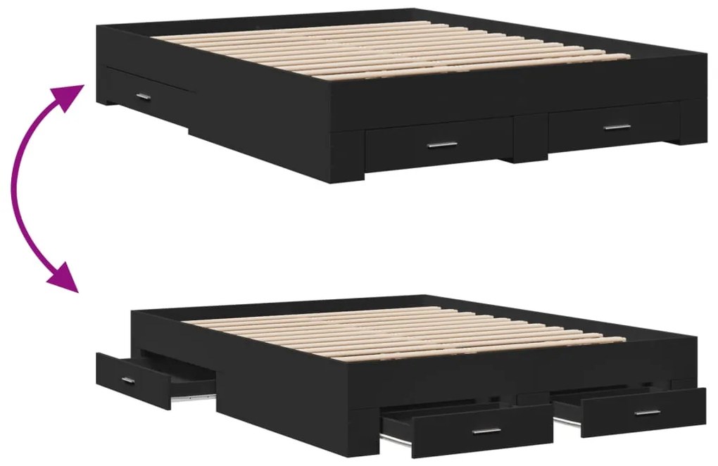 Estrutura de cama c/ gavetas 140x200 cm derivados madeira preto