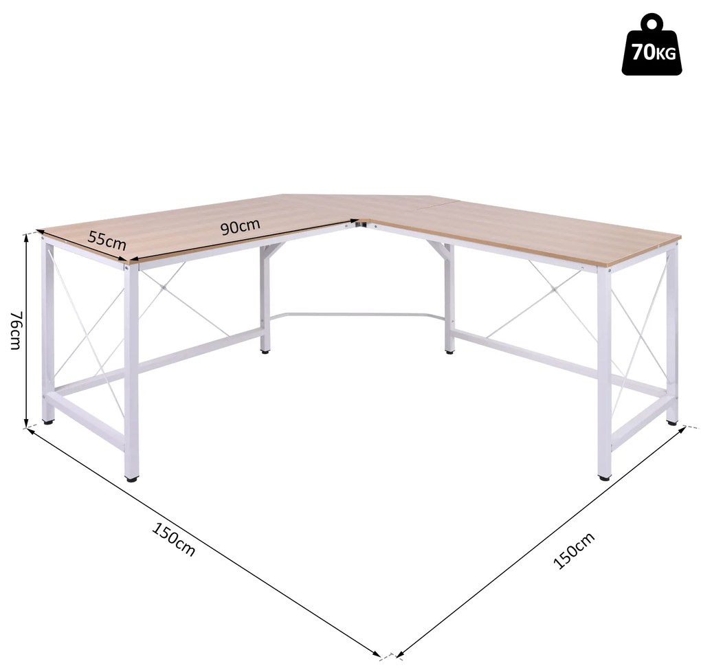 Mesa de computador PC Mesa de escritório formulário de tabela de canto L Armação de Aço 150x150x76cm