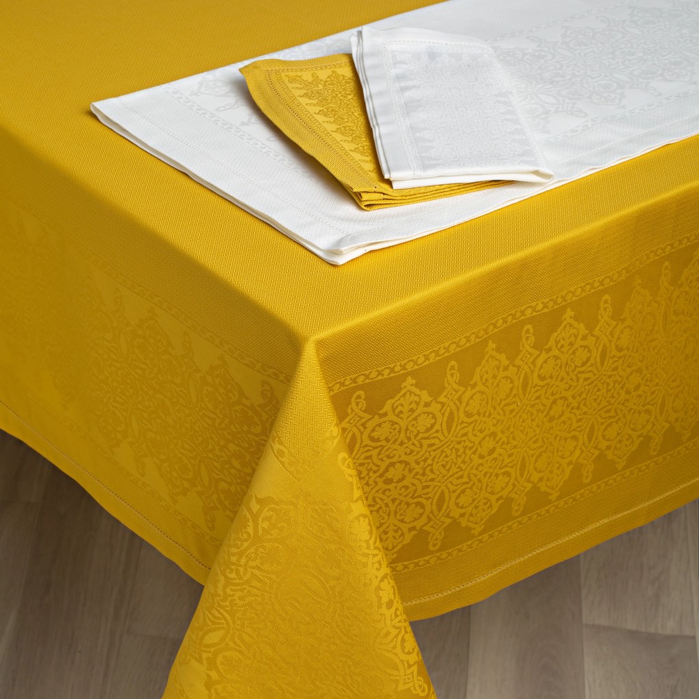 Toalhas de mesa em damasco com ajour  100% algodão - Fateba: Amarelo 1 Toalha de mesa 180x180 cm
