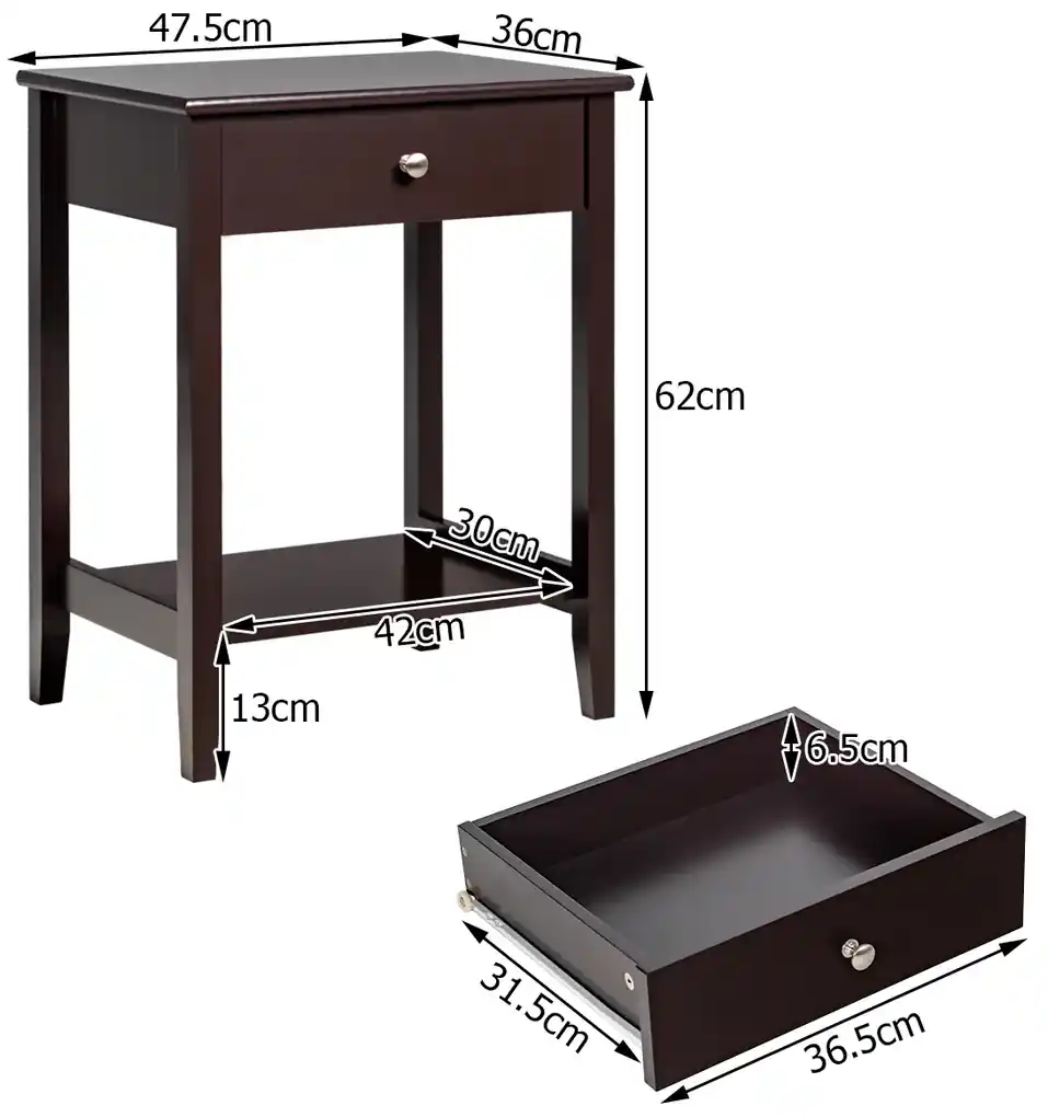 Conjunto de 2 mesas de cabeceira modernas simples com gaveta e prateleira  para sala quarto corredor branco