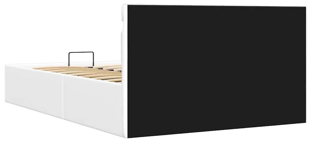 Cama hidráulica c/ arrumação LED 120x200cm couro artifi. branco