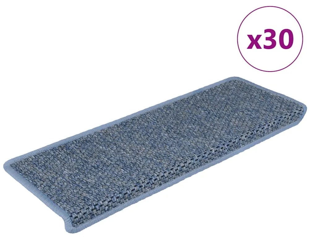 vidaXL Tapetes escada adesivos aspeto sisal 30 pcs 65x21x4 cm azul