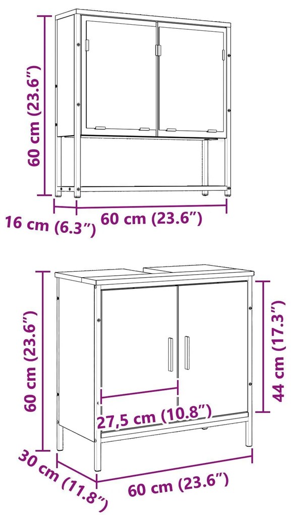 Conjunto de Móveis para Casa de Banho 2 Peças em Carvalho Artisan de M
