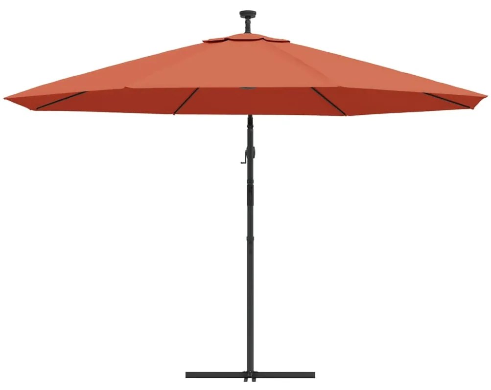 Guarda-sol de jardim cantilever c/ luzes LED 350 cm terracotta