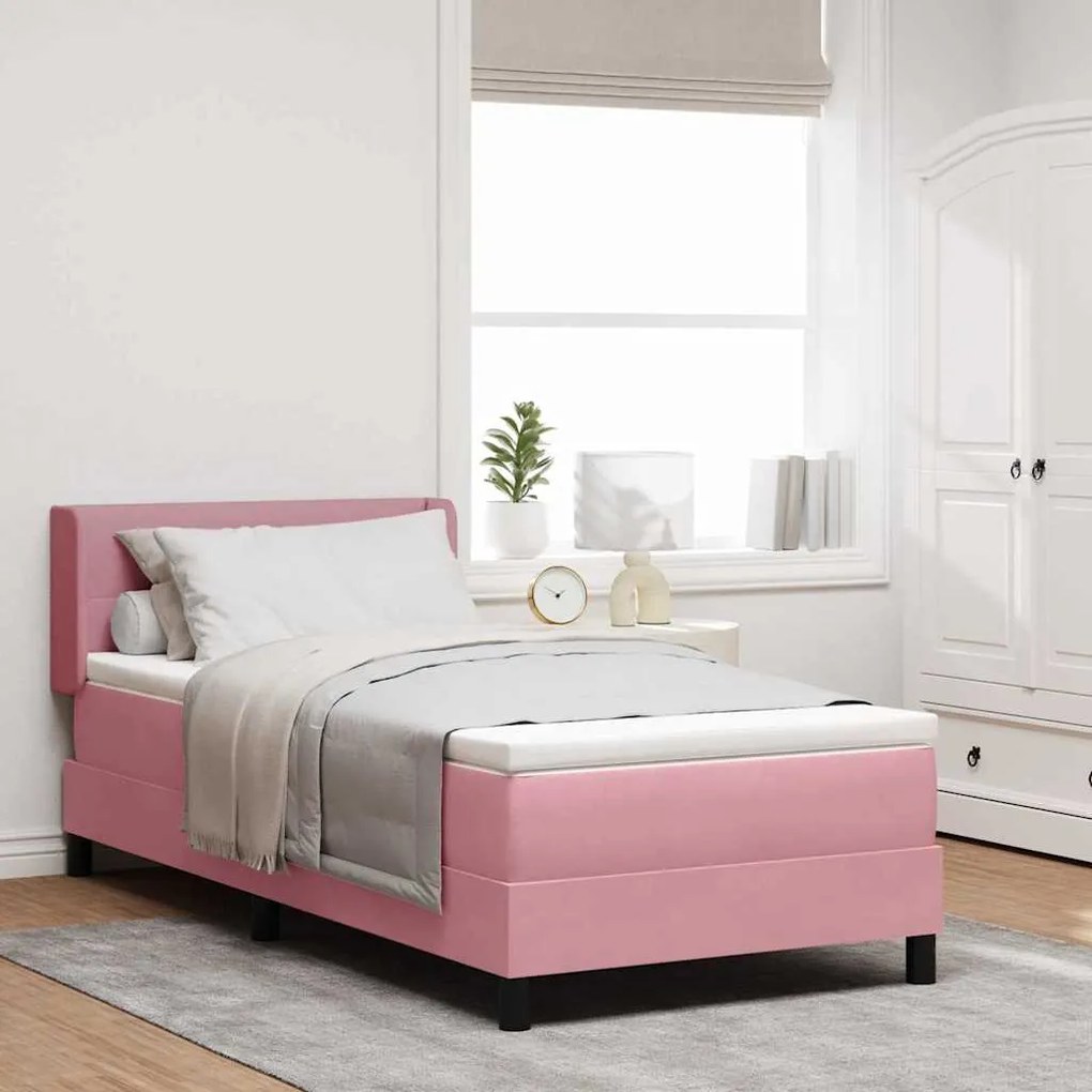 vidaXL Cama Box com colchão com cabeceira Rosa 200 x 100 cm Poliéster