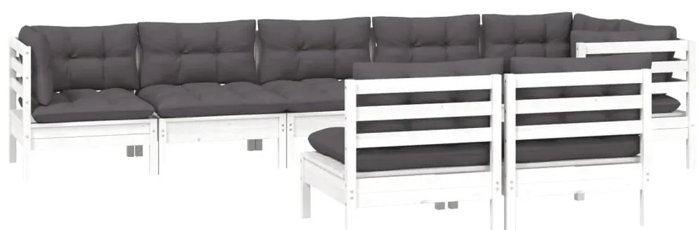 8 pcs conj. lounge de jardim c/ almofadões pinho maciço branco