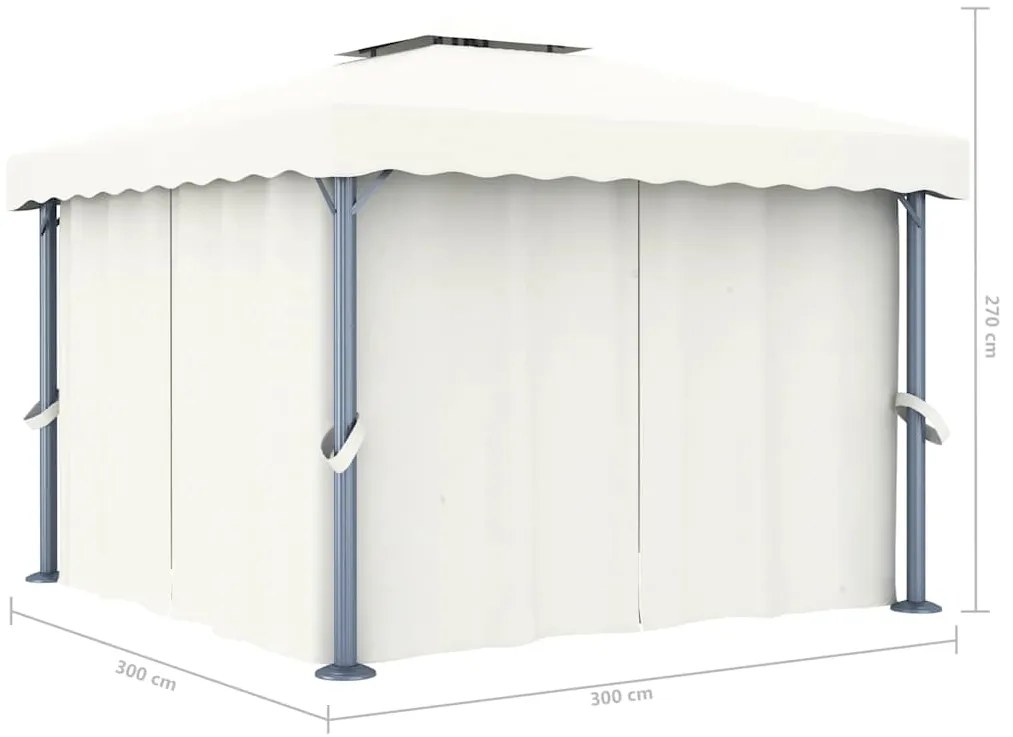 Gazebo com cortinas e cordões de luzes LED 3x3 m branco nata