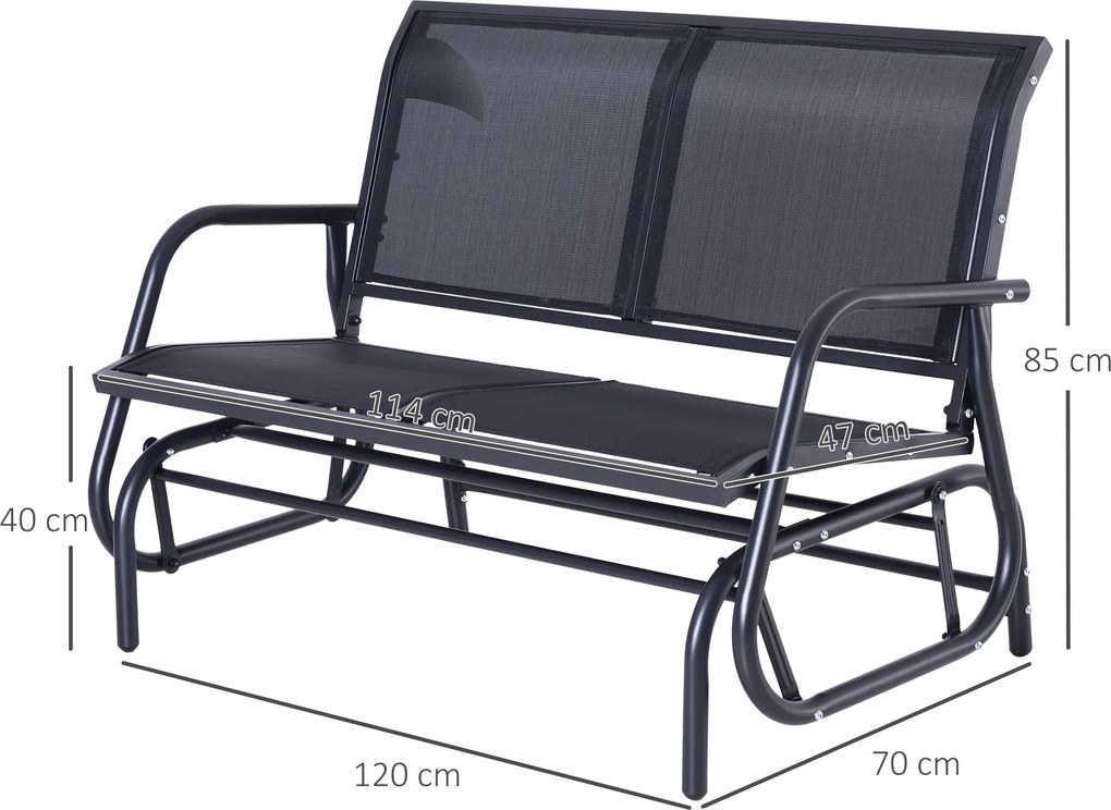 Baloiço de 2 Lugares Cadeira de Balanço de Jardim Tubo de Metal e Teci