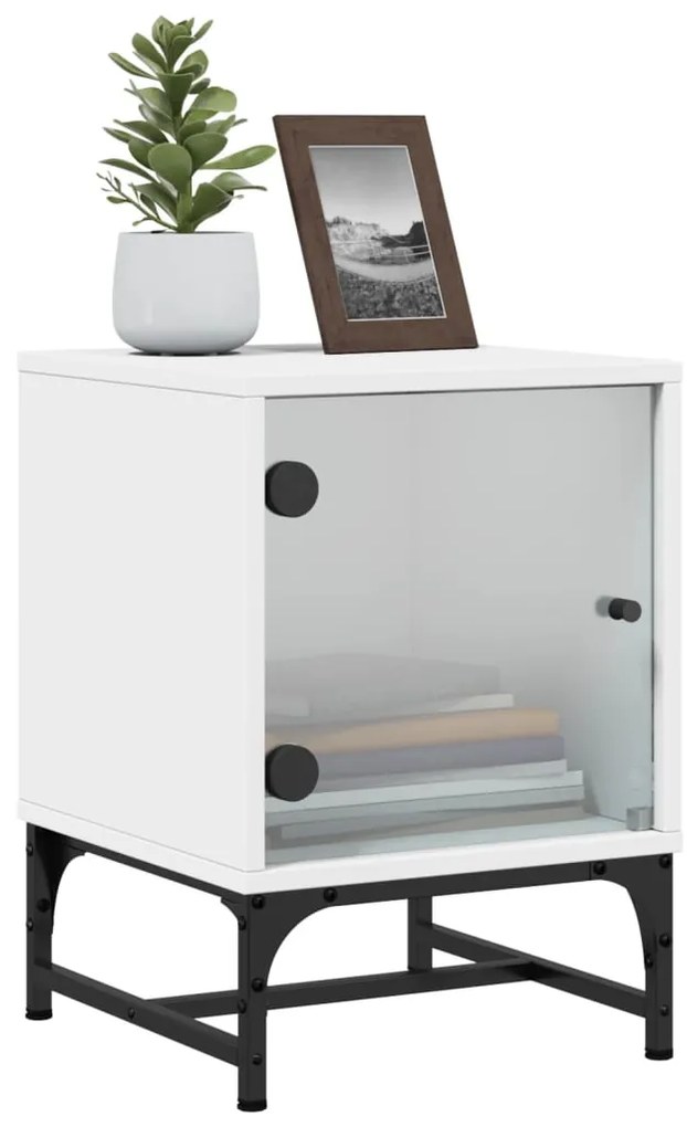 Mesa de cabeceira c/ porta de vidro 35x37x50 cm branco