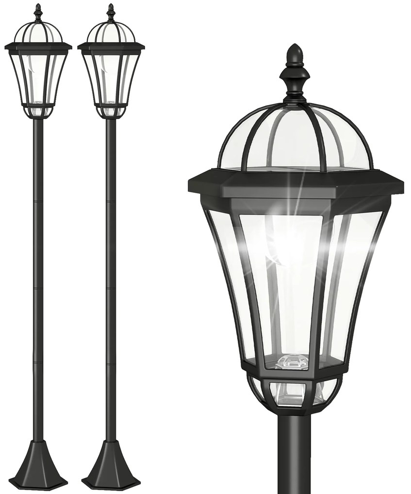 Outsunny Conjunto de Candeeiros Solares de Jardim com Luzes LED Branca 3500K Impermeável IP44 Sensor de Noite 18,5x18,5x129cm Preto | Aosom Portugal