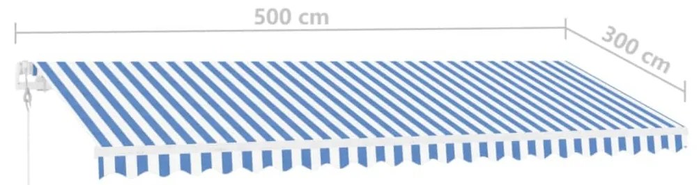 Toldo automático LED e sensor de vento 500x300 cm azul e branco