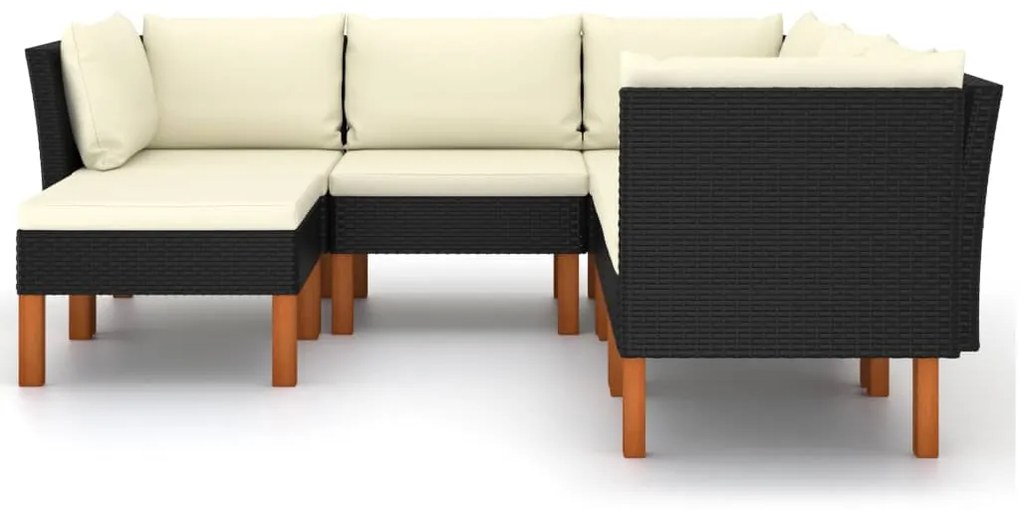 6 pcs conjunto lounge de jardim c/ almofadões vime PE preto