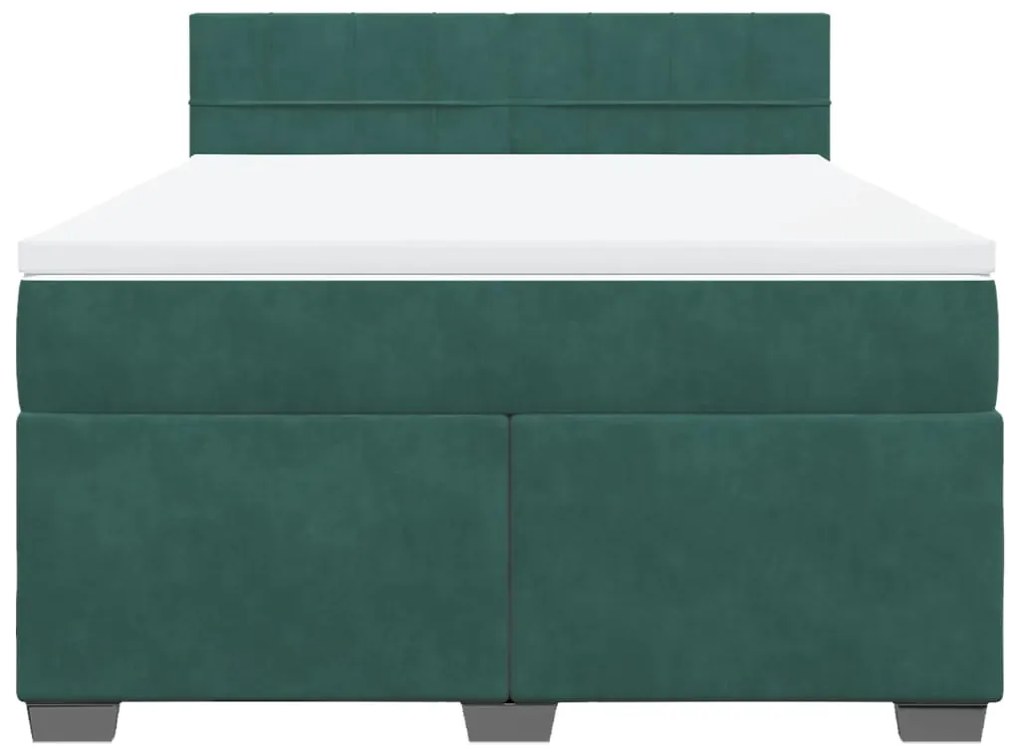 Cama com molas/colchão 160x200 cm veludo verde-escuro
