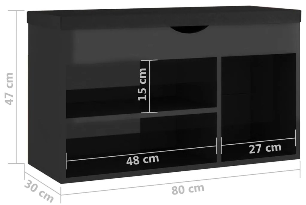 Banco sapateira + almofadão contr. 80x30x47 cm preto brilhante