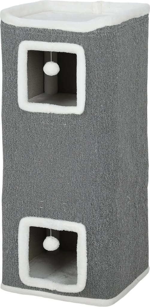 Torre para gatos de 4 níveis, árvore para gatos estável com bolas de brincar, plataforma superior com rebordo em pelúcia, 41 x 41 x 100 cm, cinzento