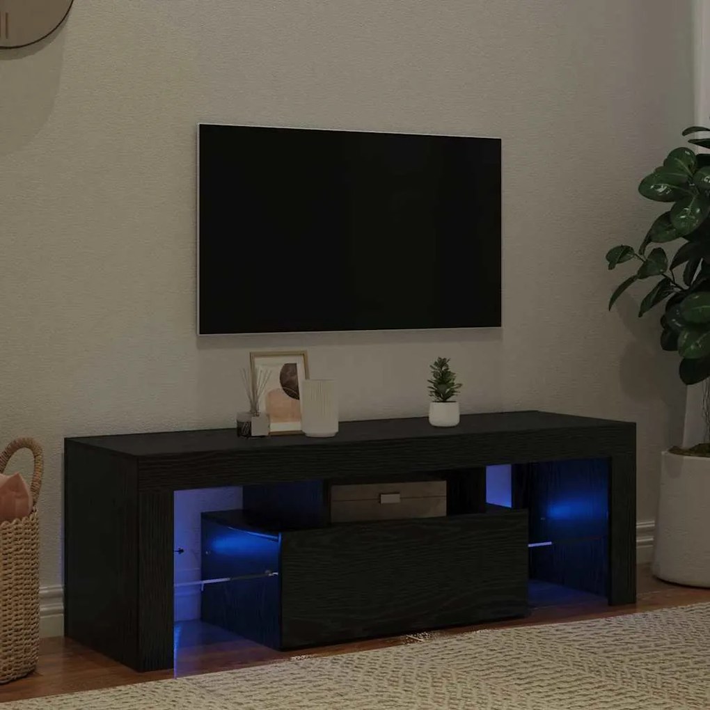Rack de TV vidaXL com Luzes LED Carvalho Preto 120x35x40 cm