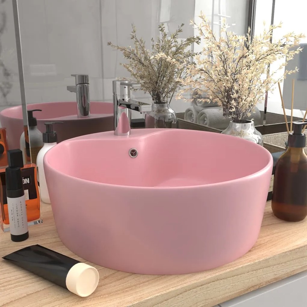 147032 vidaXL Lavatório com extravasamento 36x13 cm cerâmica rosa mate
