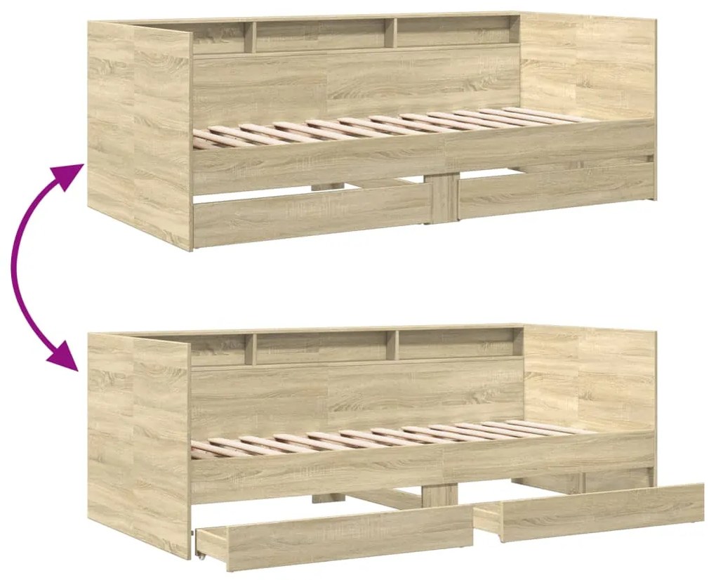Sofá-cama com gavetas sem colchão 90x190 cm carvalho sonoma