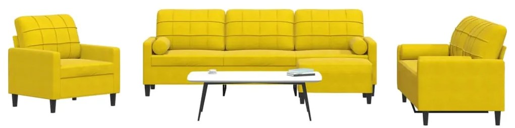 4 pcs conjunto de sofás com almofadões e rolos veludo amarelo