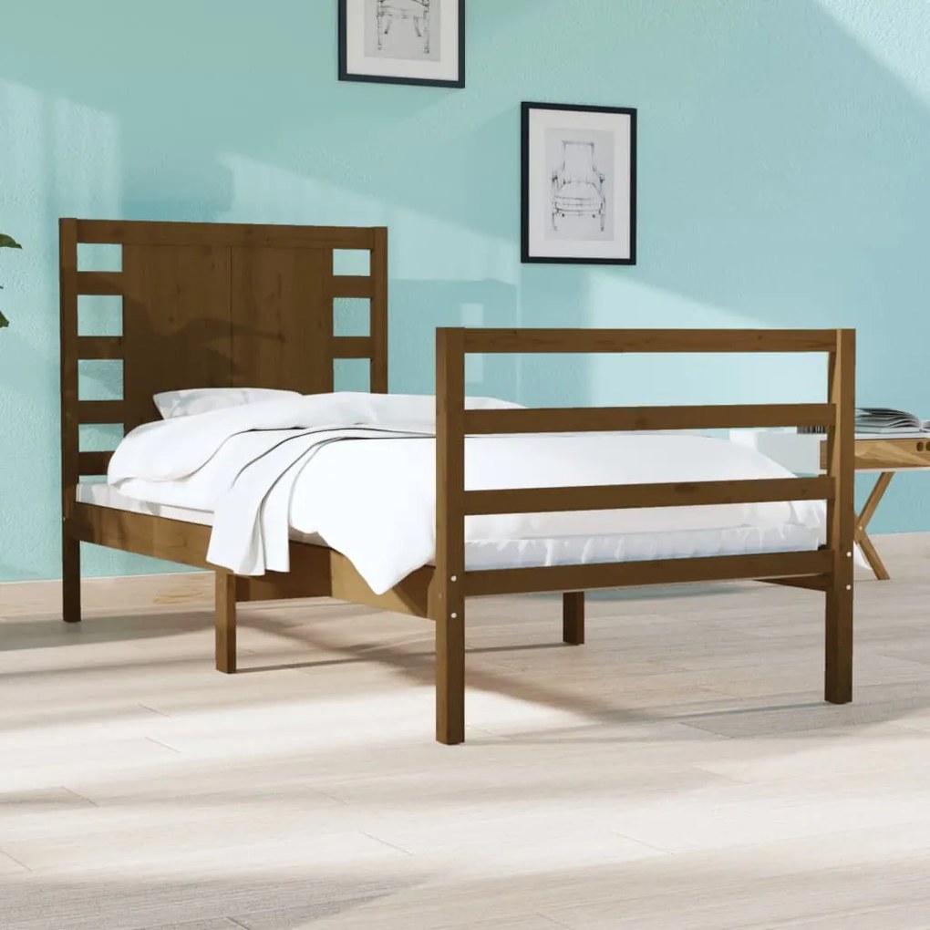 vidaXL Estrutura de cama solteiro 90x190 cm pinho maciço castanho mel