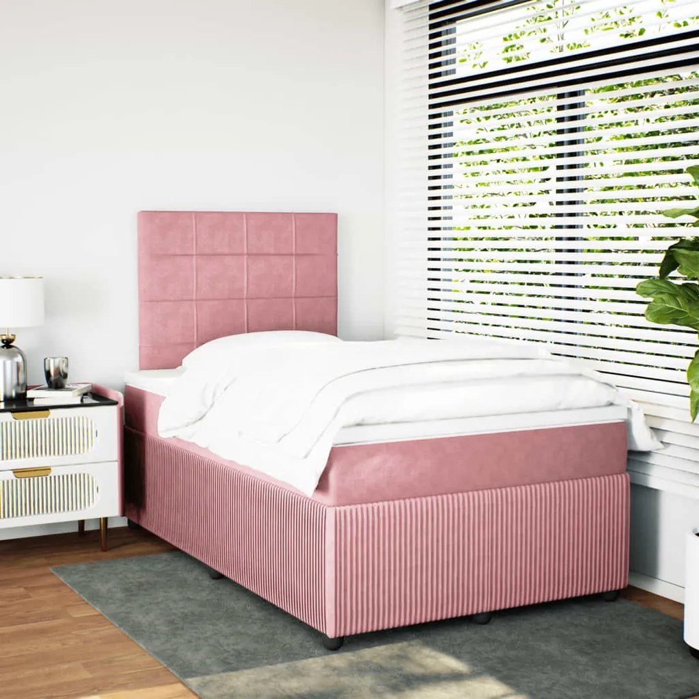 Cama boxspring com colchão 120x200 cm veludo rosa