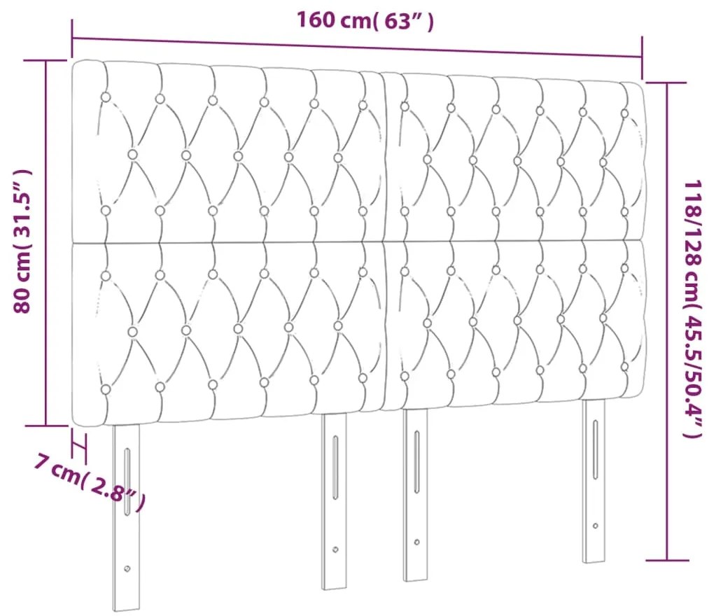 Cabeceira de cama c/ luzes LED tecido 160x7x118/128cm castanho