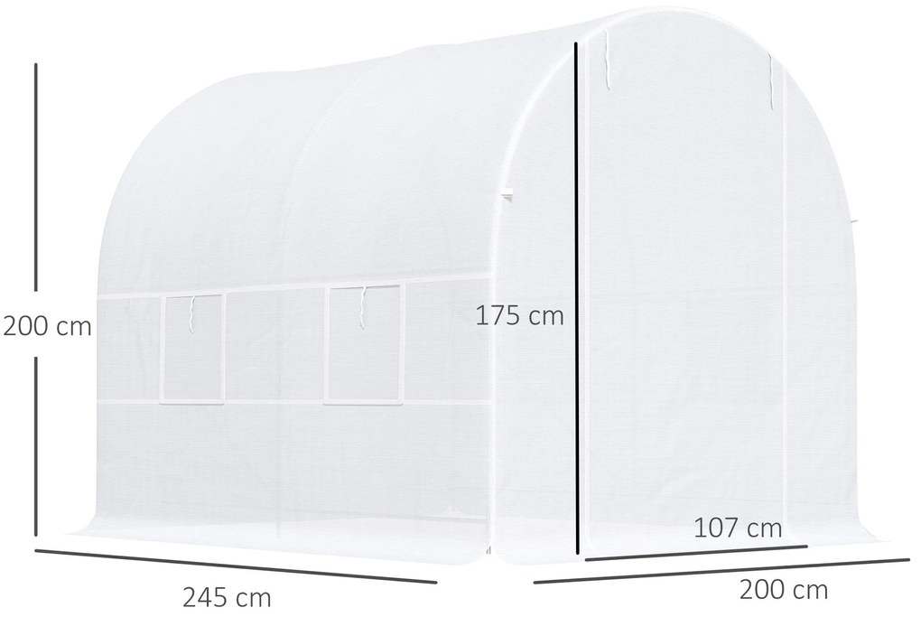 Estufa Tipo Túnel 245x200x200cm Estufa de Jardim com Portas Enroláveis