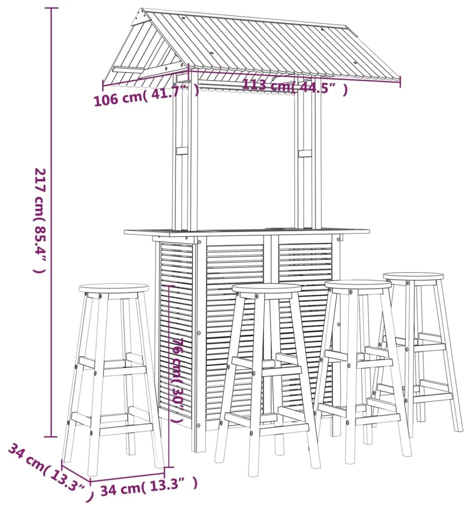 5 pcs conjunto de bar para jardim madeira de acácia maciça