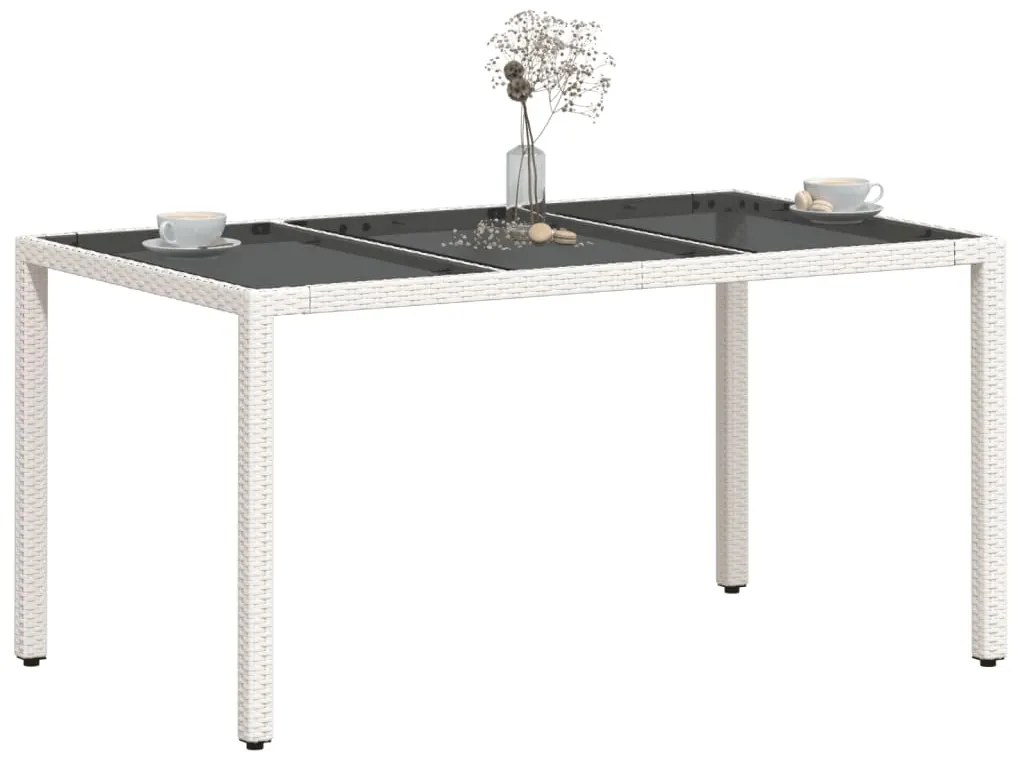 Mesa de jardim com tampo de vidro 150x90x75 cm vime PE branco